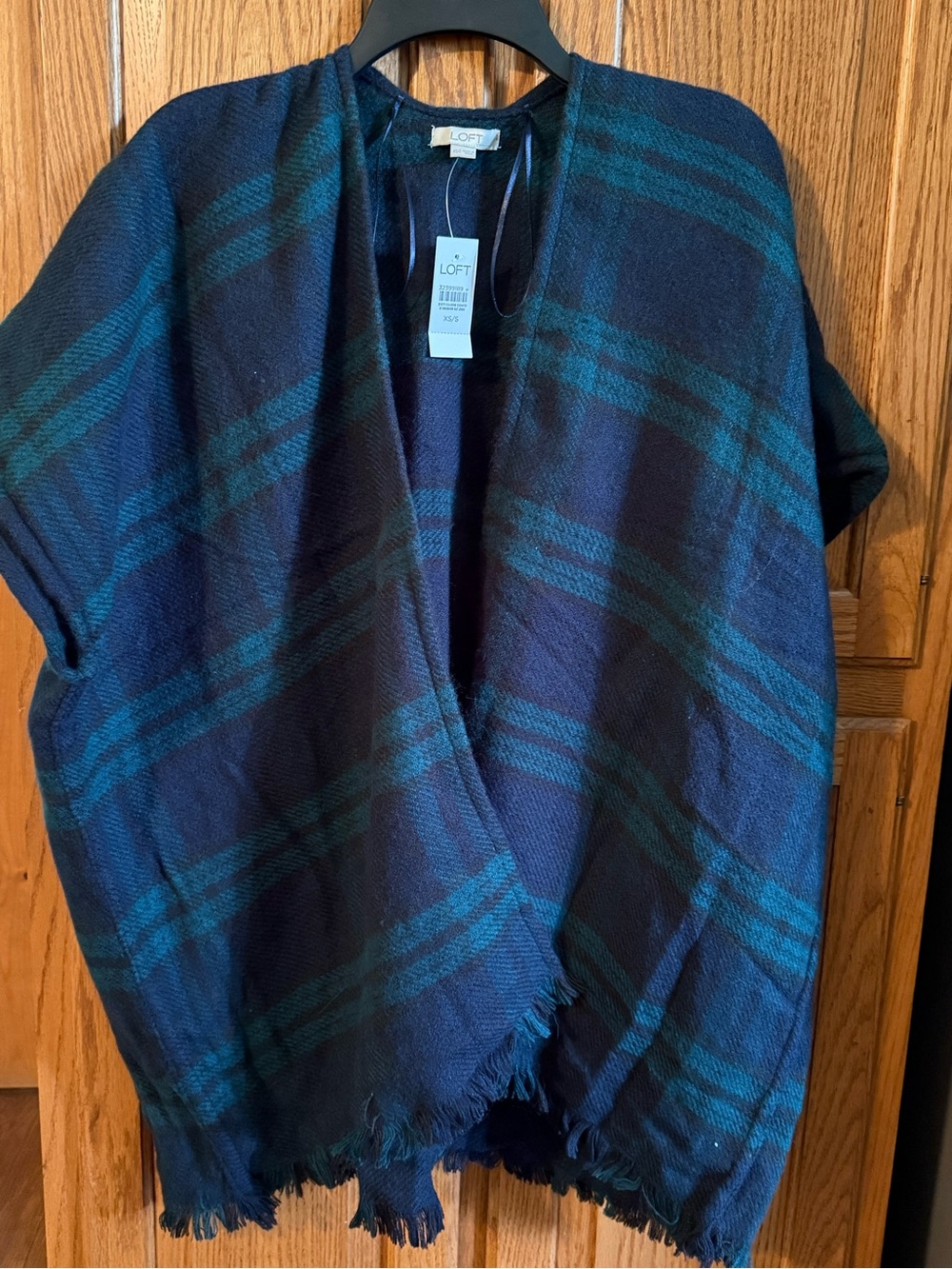NWT LOFT Navy and Green Plaid  Open-front Wrap